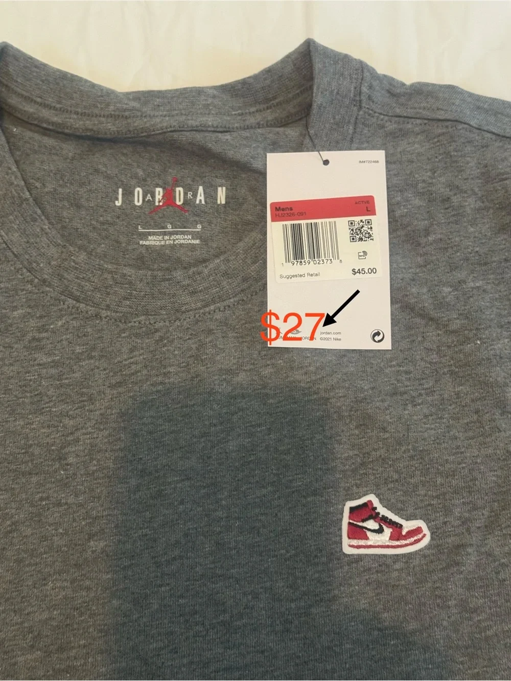 Jordan Men's Gray Short Sleeve Crewneck T-Shirt with Sneaker Patch